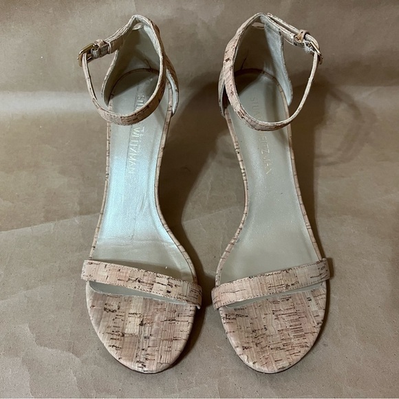 Stuart Weitzman | Nunaked Cork Mid-Heel Strap Sandals Nudist Heels Size 9.5 - Picture 4 of 14
